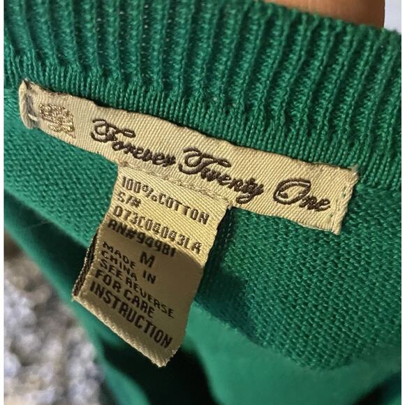 Green Vintage Forever 21 Lightweight Sweater 100% Cotton Womens MEDIUM - Picture 10 of 11
